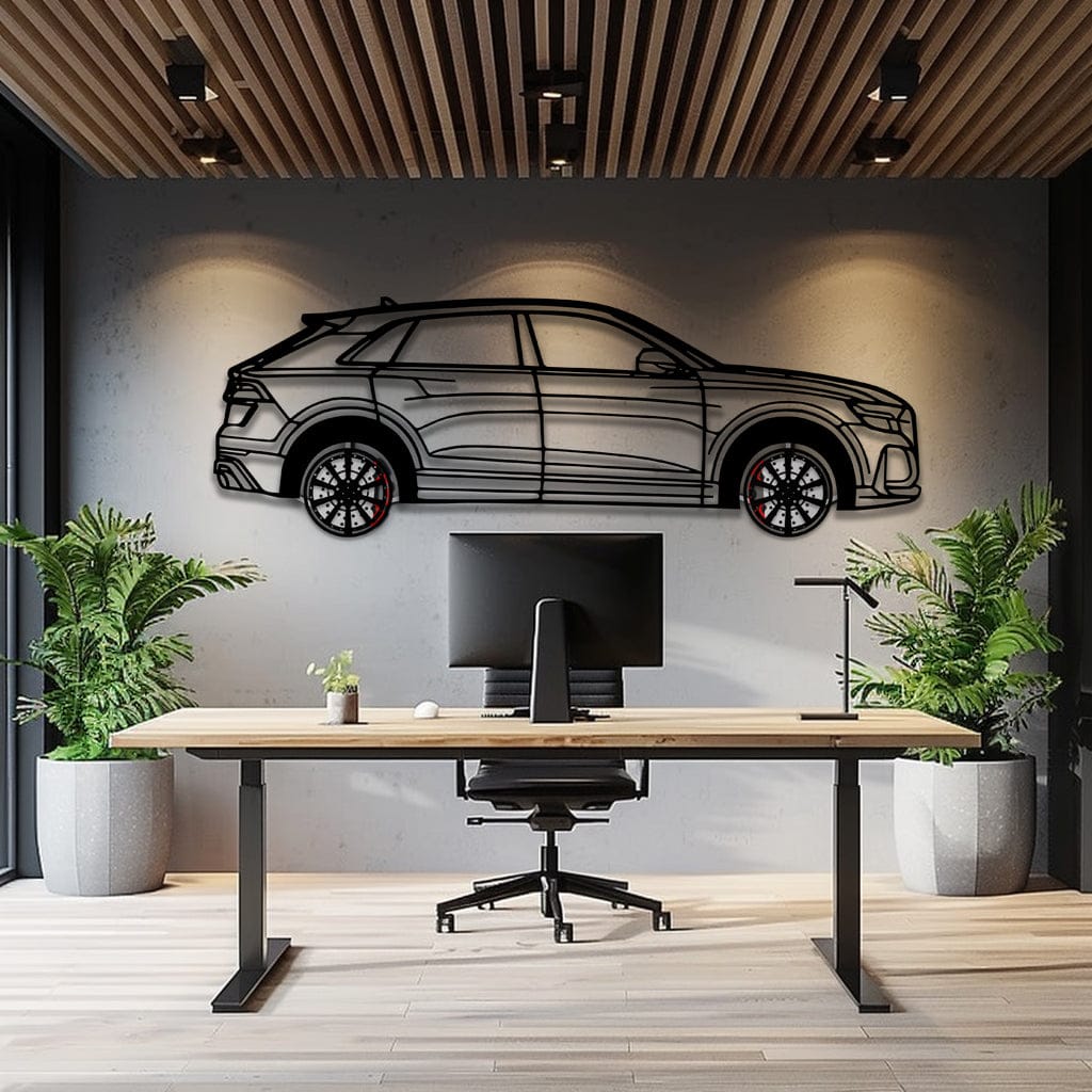 Audi Q8 Metal Car Wall Art with Rotating Wheels - Handmade Luxury SUV Silhouette Decor - Automotive Wall Art for Petrolheads - KAFMEKA095