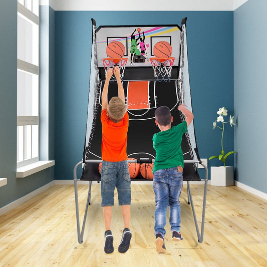 Foldable Double Electronic Basketball Game with 4 Balls Indoor-Gray