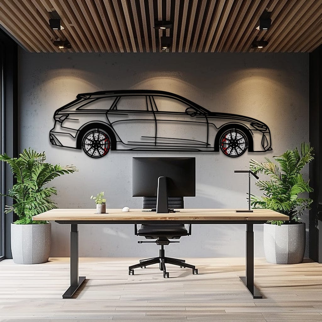 Audi RS6 Avant Metal Car Wall Art with Rotating Wheels - Super Wagon Silhouette Decor - Interactive Automotive Wall Art - KAFMEKA098