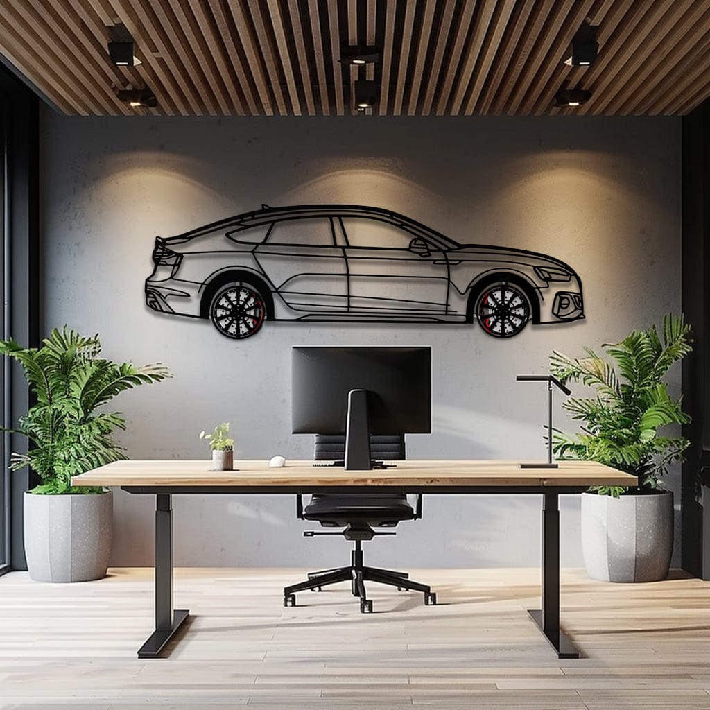 Audi RS5 Metal Car Wall Art with Rotating Wheels - Performance Sportback Silhouette Decor - Interactive Automotive Wall Art - KAFMEKA097