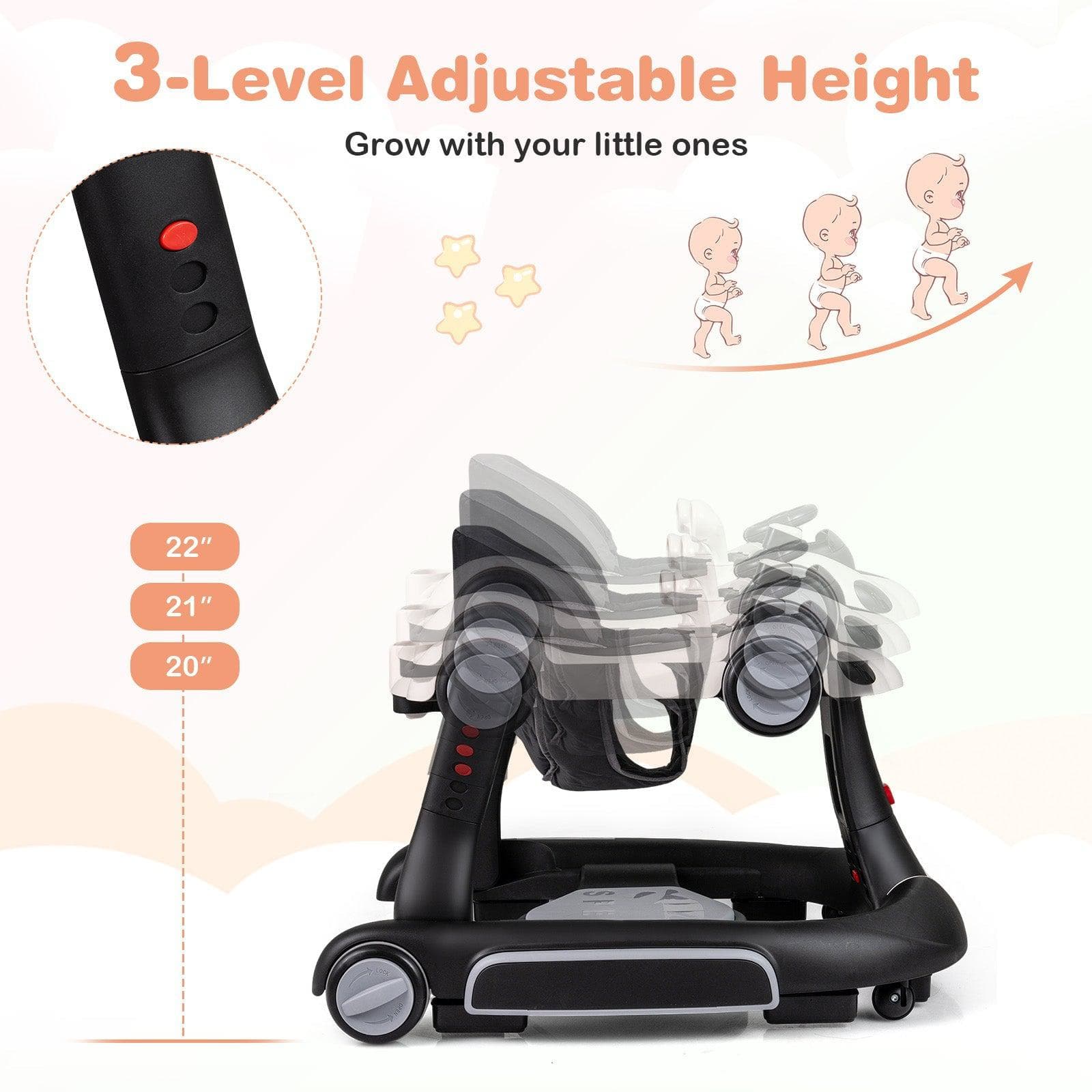 6-in-1 Baby Walker with Canopy Portable Activity Center Bouncer Rocker Combo with Music