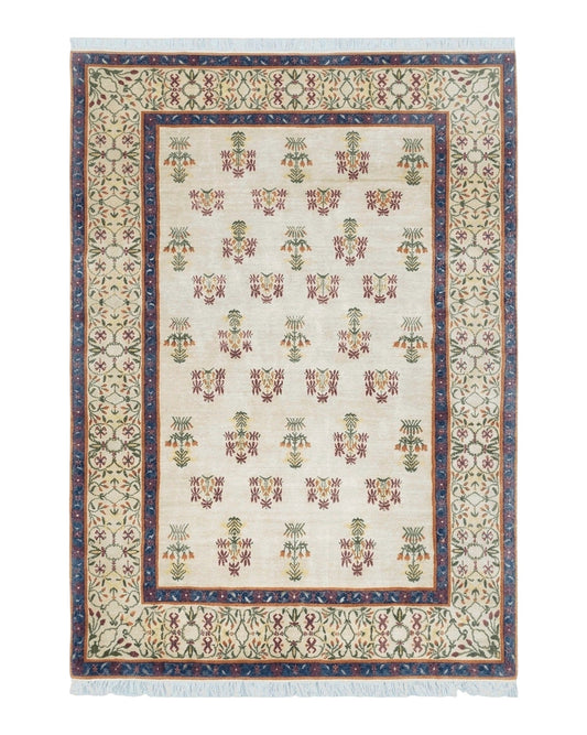 Tufenkian Rug 5.9 x 8.6, Tibetan Nepalese Rug, Hand Knotted, Soft Shiny Wool, Repeated Motifs, Contemporary Modern, Area Rug 6x9, Vintage