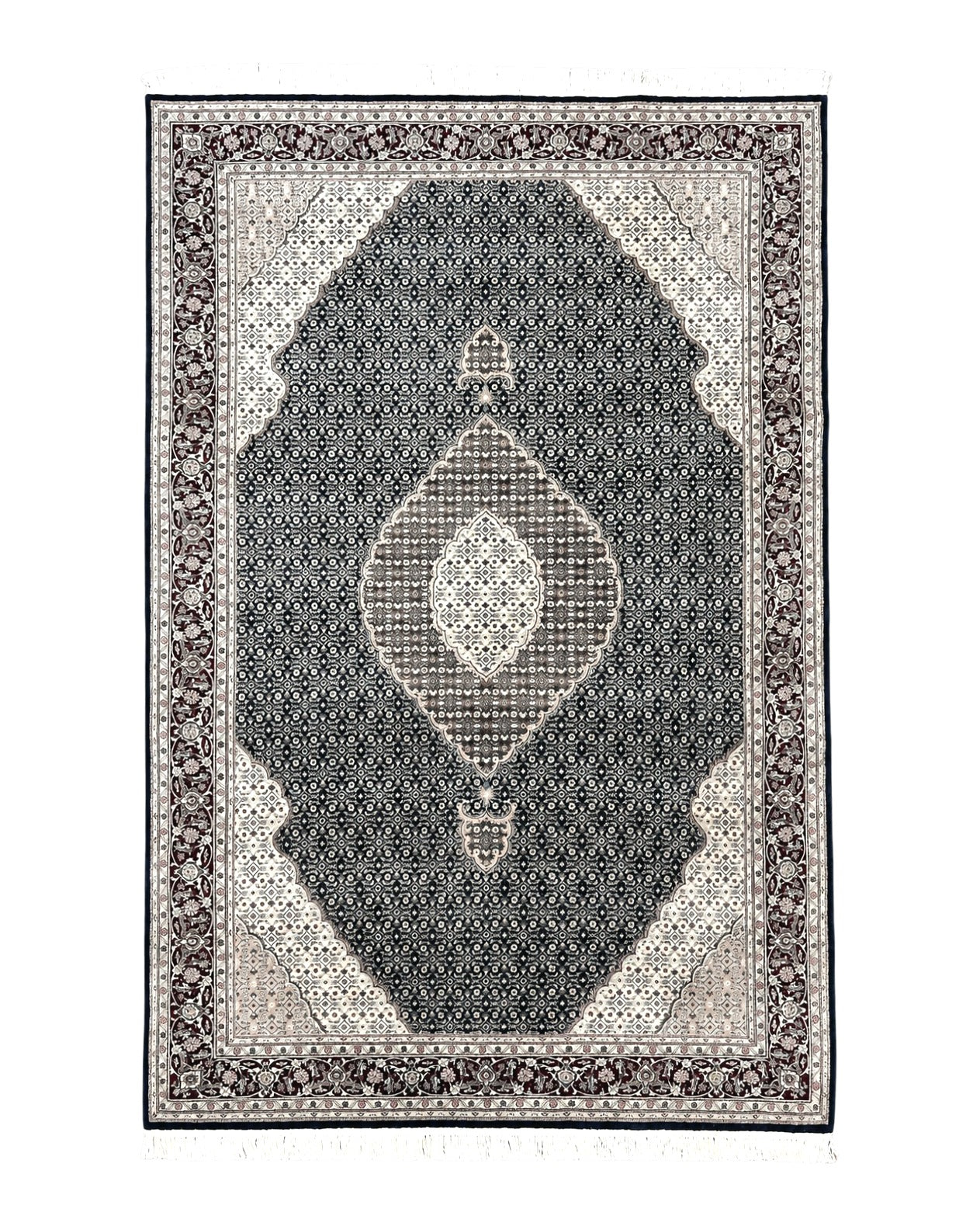 Sino Persian Rug 6x9, Herati Pattern, Vintage Handmade Hand Knotted Wool Oriental Carpet, Fine 6 x 9 Rug, Traditional Rug, Dark Blue Rug