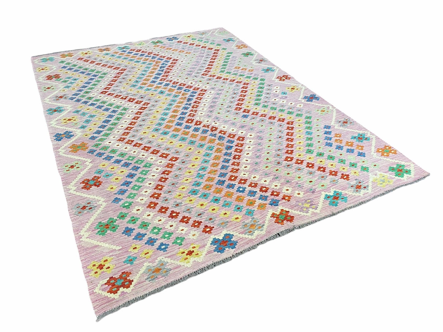 Pink Kilim Rug 6x8 Colorful Turkish Kilim Rug 6 x 8 Flat Weave Kilim Playful Kilim Multicolor Anatolian Chobi New Kilim