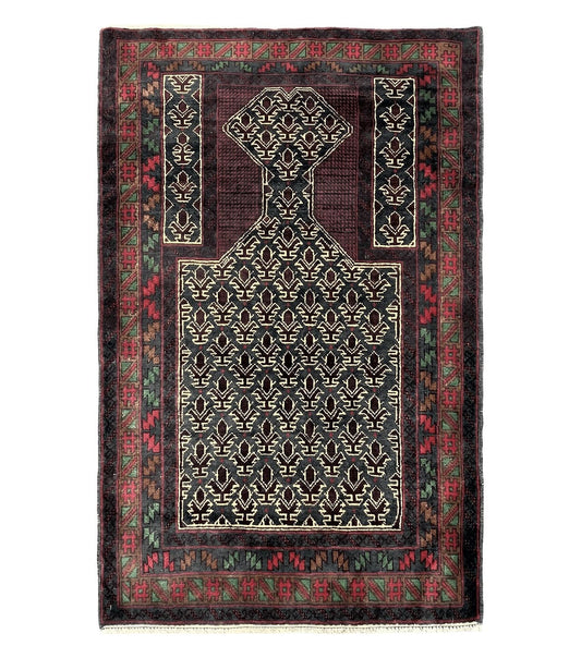 3x5 New Vintage Handmade Wool Rug Tribal Balouch Turkoman Prayer Rug Veggie Dyes
