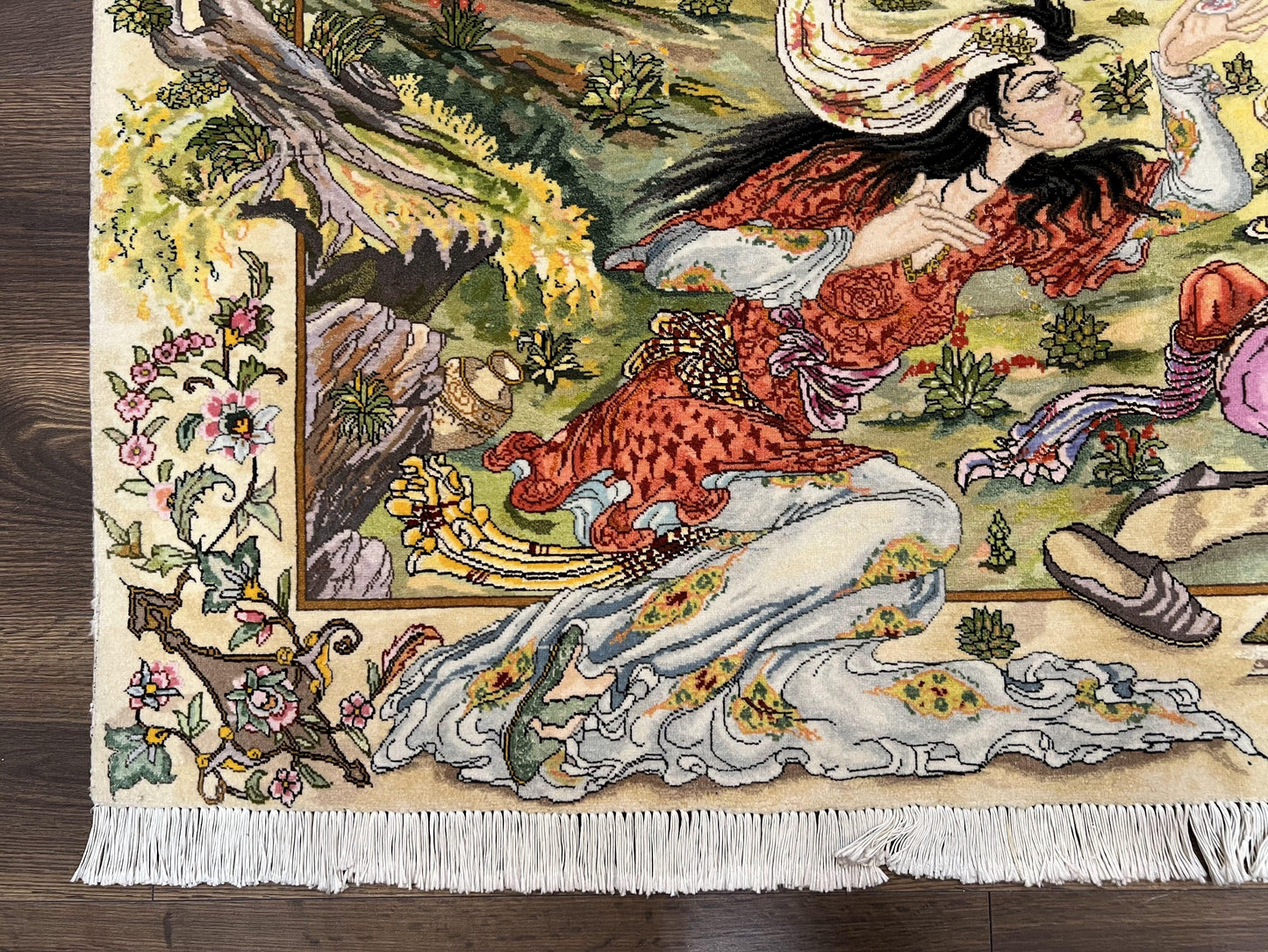 Persian Tabriz Pictorial Rug 5x3, Hafez Poetry In Border, Very Fine Hand Knotted Carpet, Wall Hanging Wool Oriental Carpet 3x5, Highly Detailed