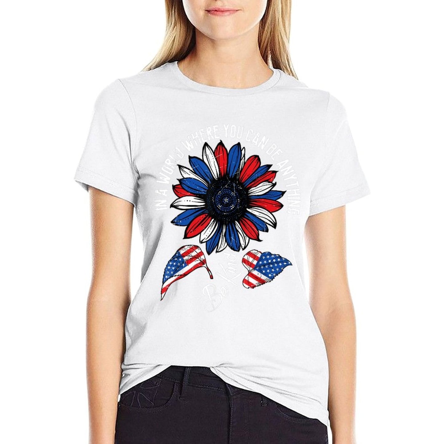 Retro Be Kind USA American Sunflower Happy 4th Of July  Soft T-Shirt