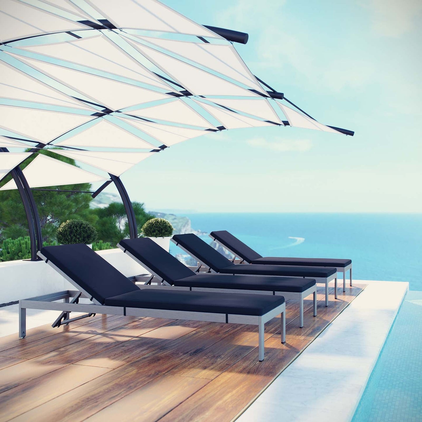Shore Outdoor Patio Aluminum Chaise with Cushions Set of 4 by Modway