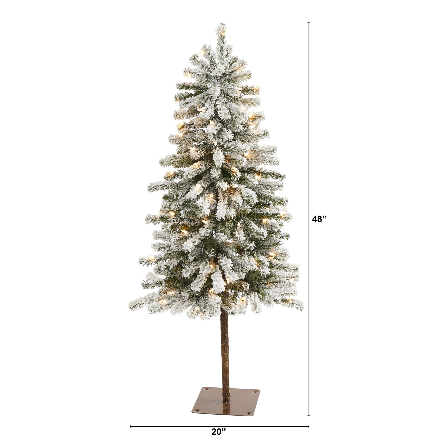 4' Flocked Alpine Christmas Artificial Tree w/100 Lights/ 260 Bendable Branches