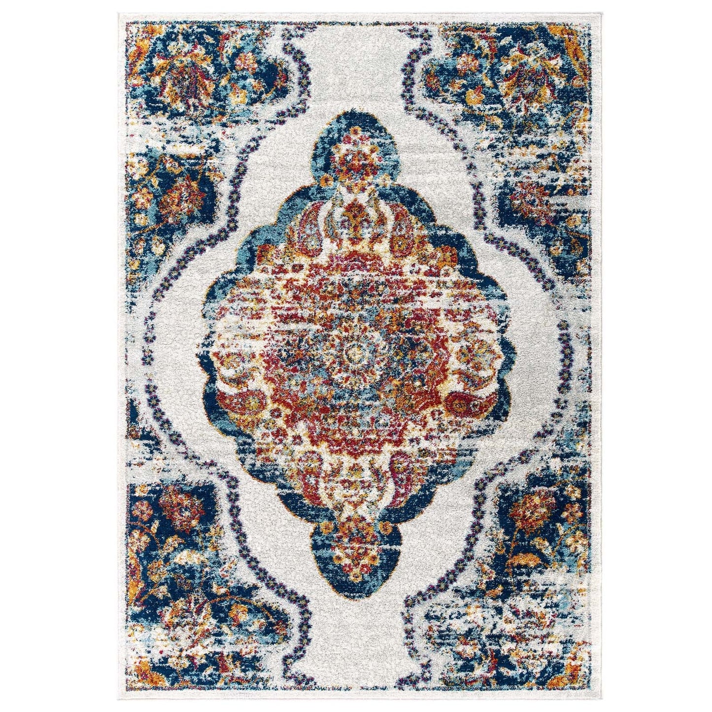 Entourage Malia Distressed Vintage Floral Vintage Medallion 8x10 Area Rug by Modway