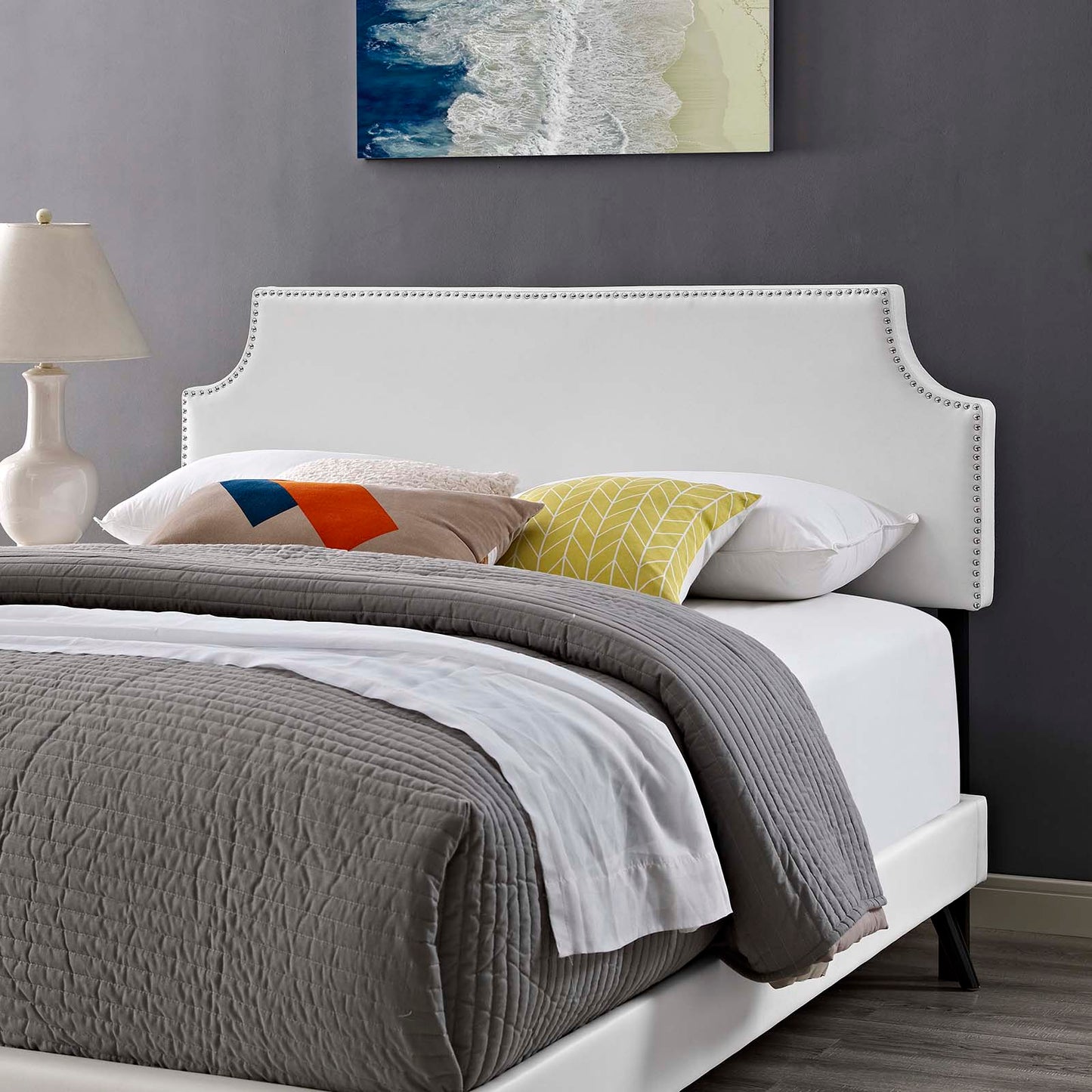 Corene Vinyl Queen Platform Bed with Round Splayed Legs by Modway