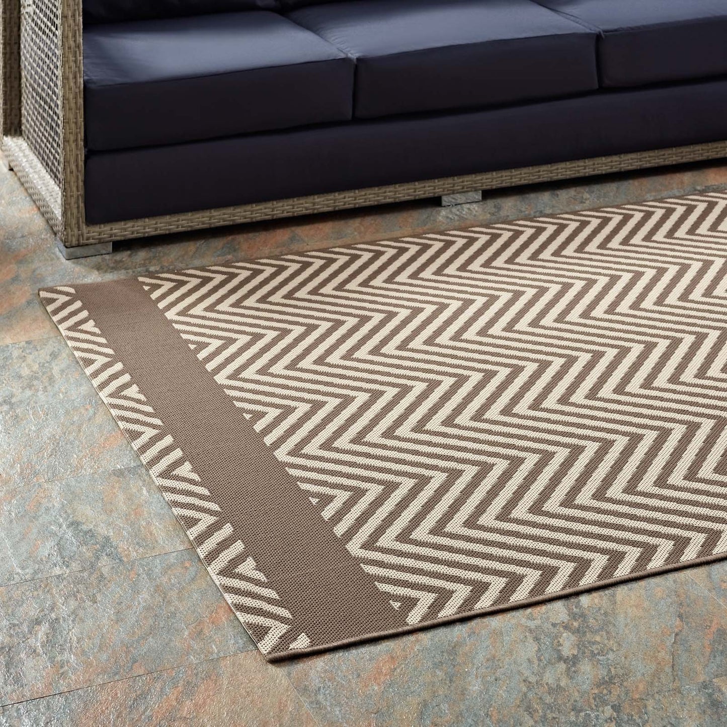 Optica Chevron With End Borders Indoor and Outdoor 5x8 Area Rug by Modway