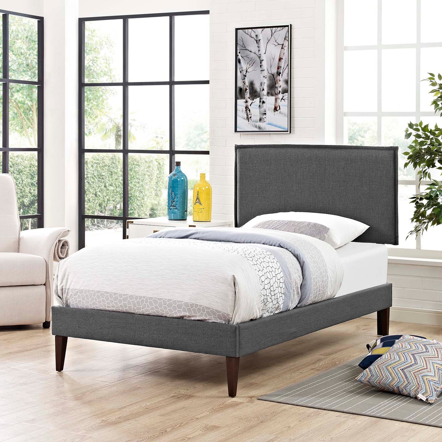 Amaris Fabric Twin Platform Bed with Squared Tapered Legs by Modway