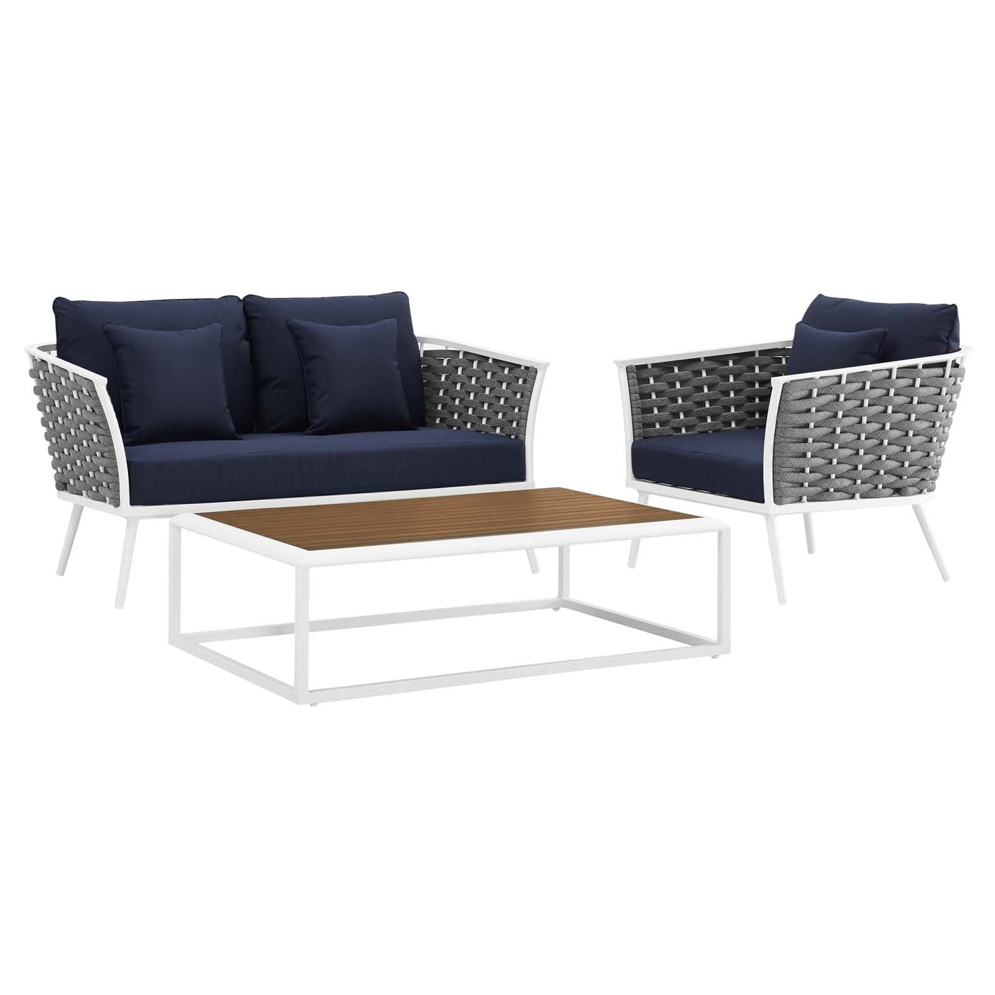 Stance 3 Piece Outdoor Patio Aluminum Sectional Sofa Set by Modway