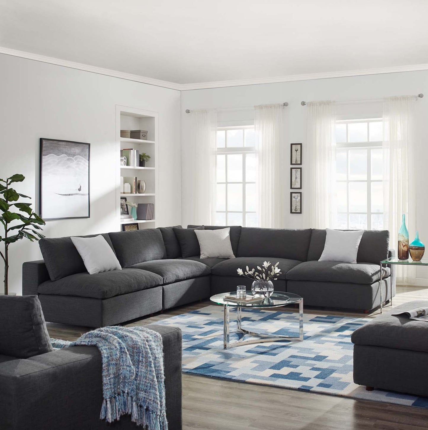 Commix 5-Piece Down Filled Overstuffed Armless Sectional Sofa by Modway