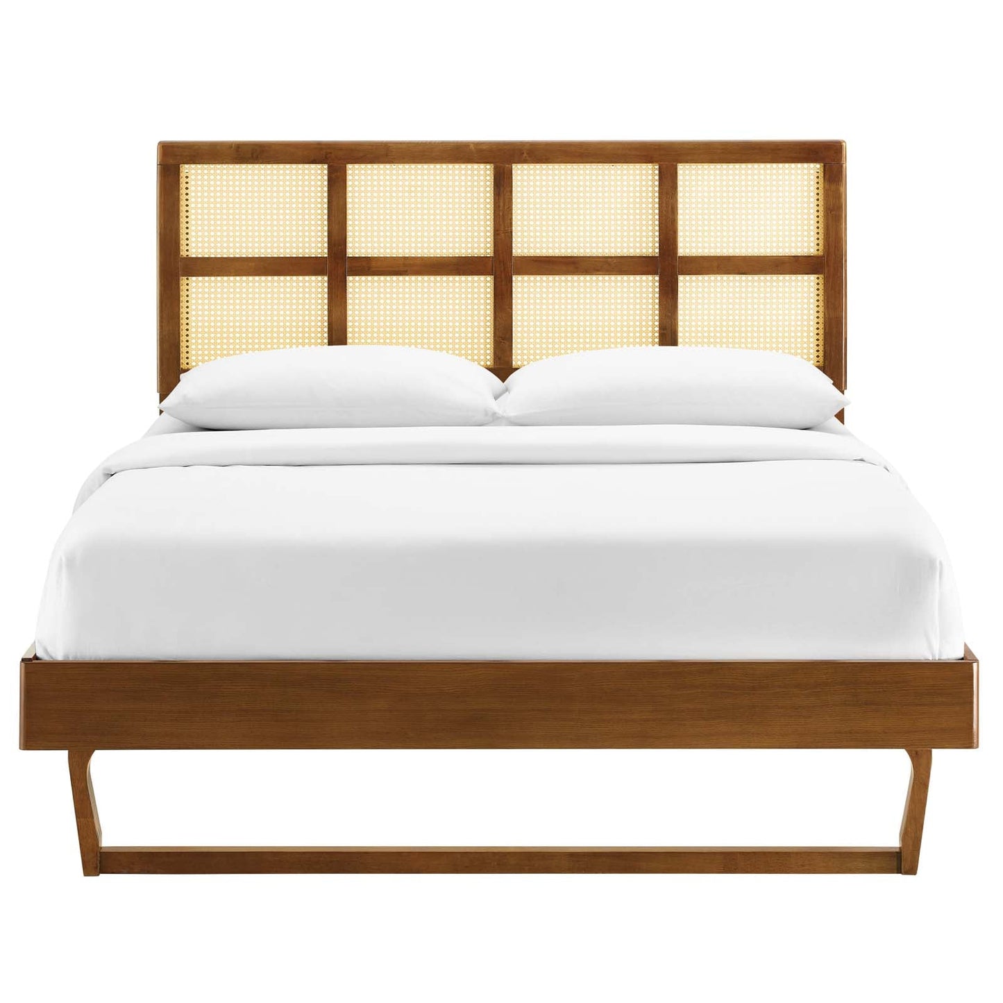 Sidney Cane and Wood Queen Platform Bed With Angular Legs by Modway