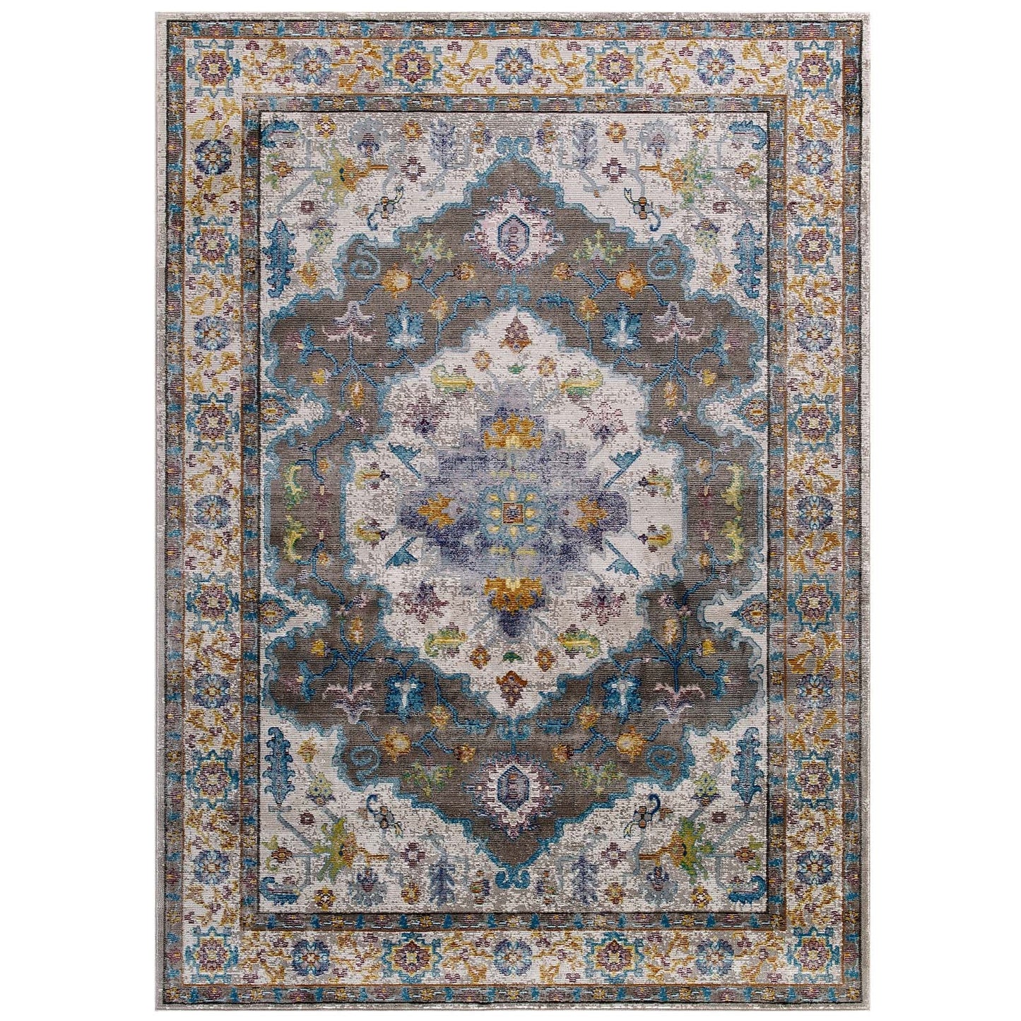Success Anisah Distressed Floral Vintage Medallion 5x8 Area Rug by Modway