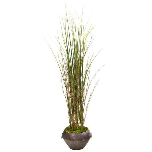 41" Grass and Bamboo Artificial Plant in Metal Bowl