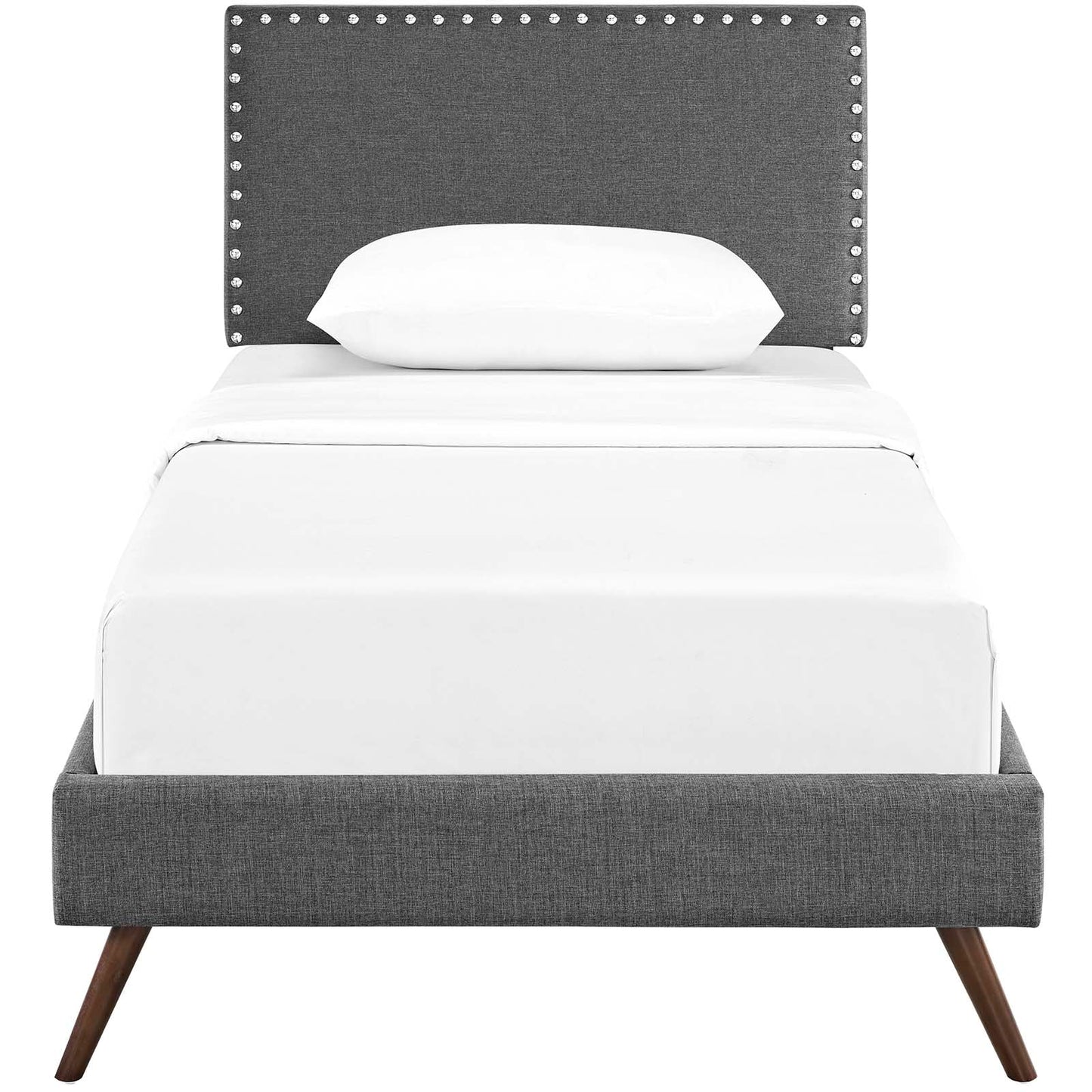 Macie Twin Fabric Platform Bed with Round Splayed