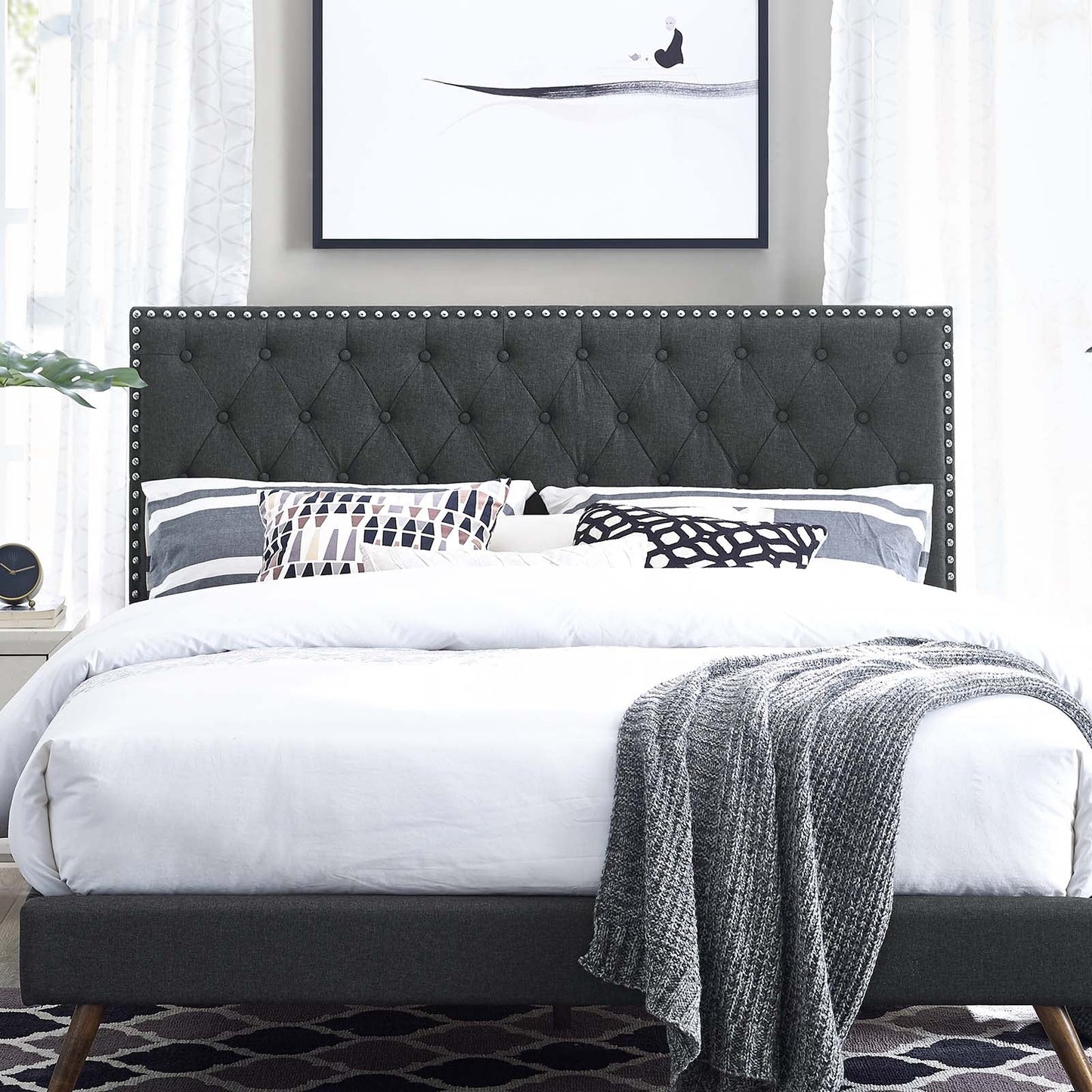 Helena Tufted Upholstered Linen Fabric Full / Queen Headboard by Modway