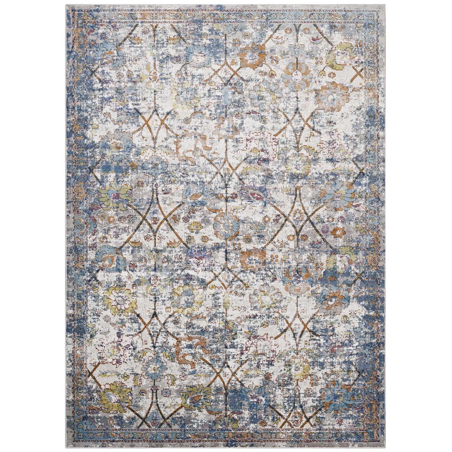 Minu Distressed Floral Lattice 8x10 Area Rug by Modway