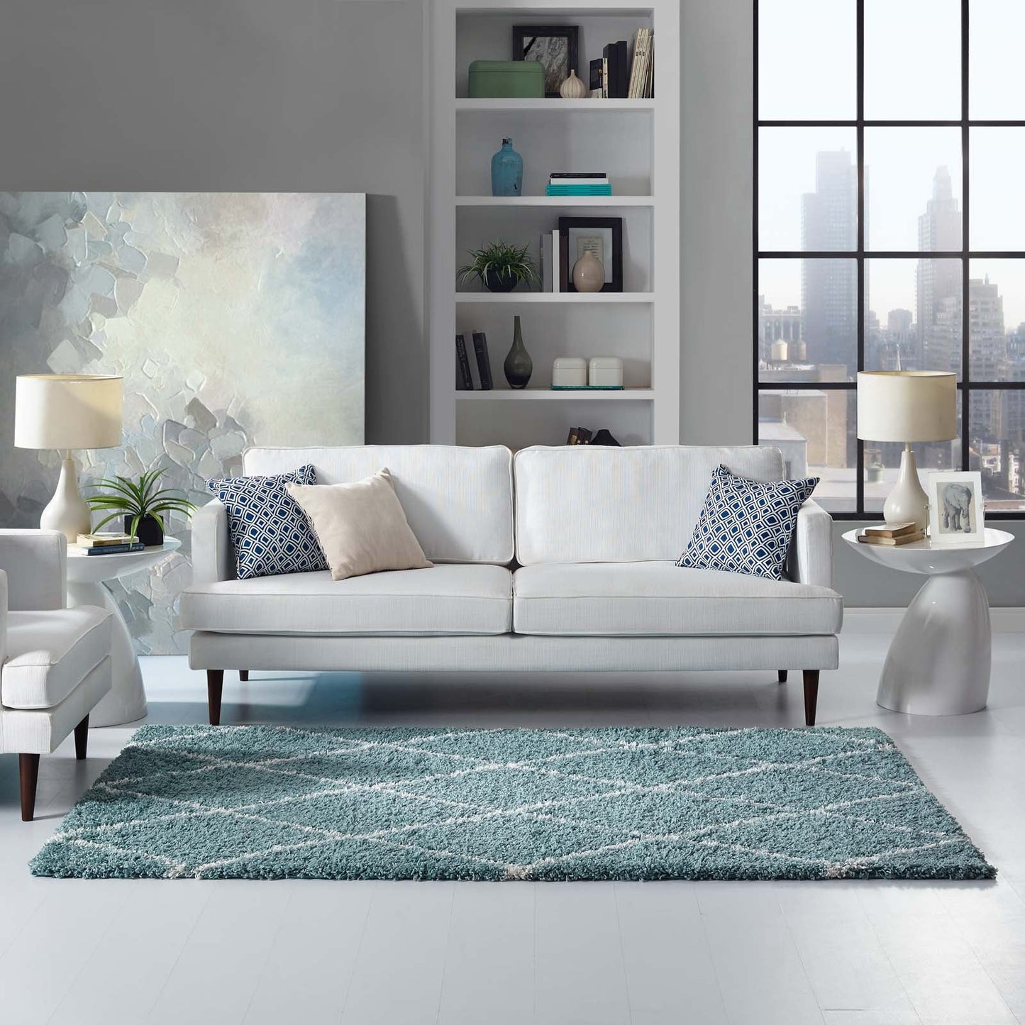 Toryn Diamond Lattice 5x8 Shag Area Rug by Modway