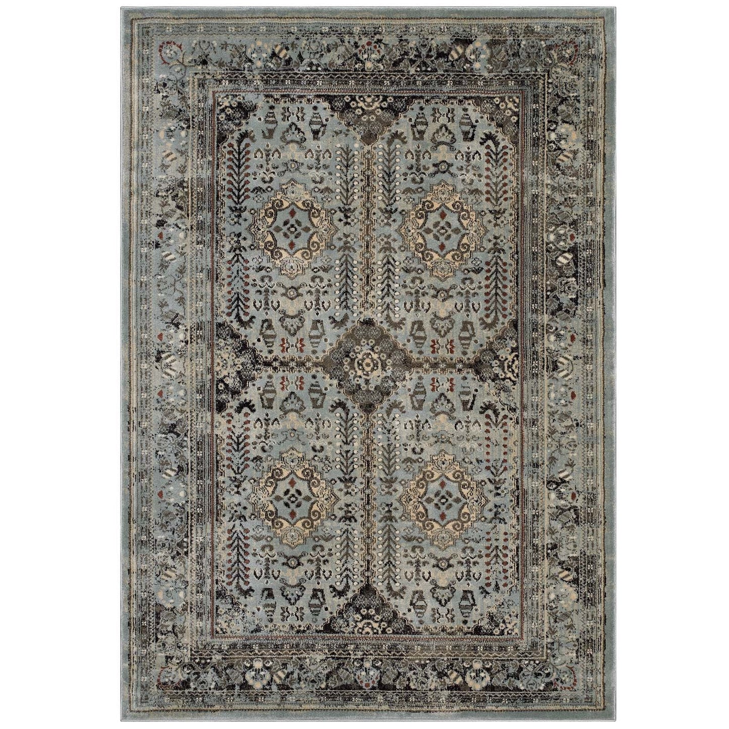 Enye Distressed Vintage Floral Lattice 5x8 Area Rug by Modway