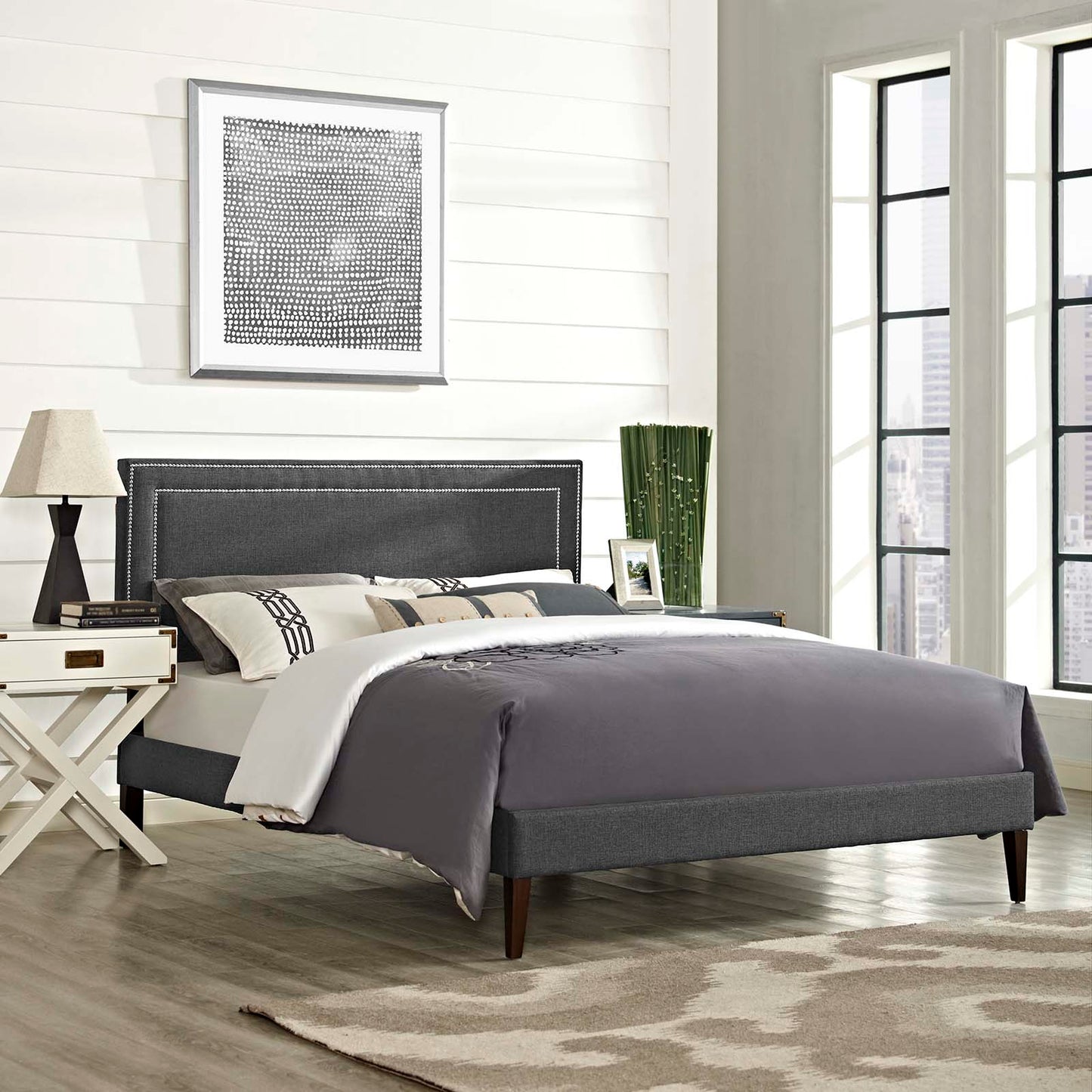 Virginia Fabric Queen Platform Bed with Squared Tapered Legs by Modway