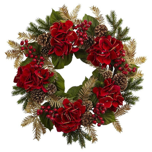 24"  Hydrangea Pine Wreath