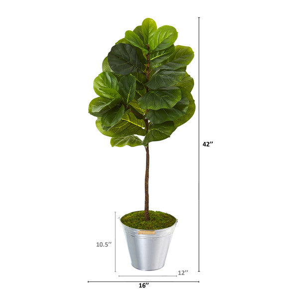 3.5' Fiddle Leaf Artificial Tree in Tin Bucket (Real Touch)