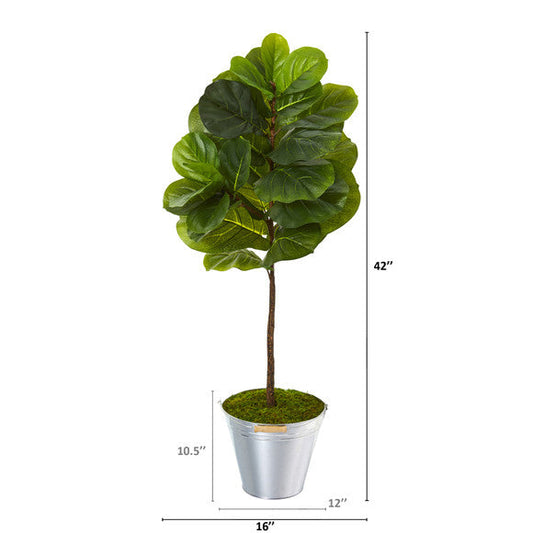3.5' Fiddle Leaf Artificial Tree in Tin Bucket (Real Touch)
