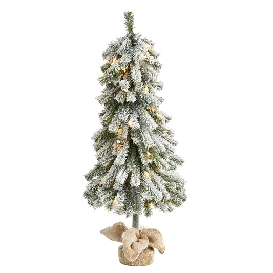 3' Flocked Alpine Christmas Artificial Tree w/ 50 Lights, 177 Bendable Branches