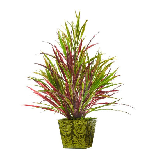24"  Fall Vanilla Grass Artificial Plant in Green Planter