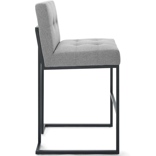 Privy Black Stainless Steel Upholstered Fabric Bar Stool by Modway