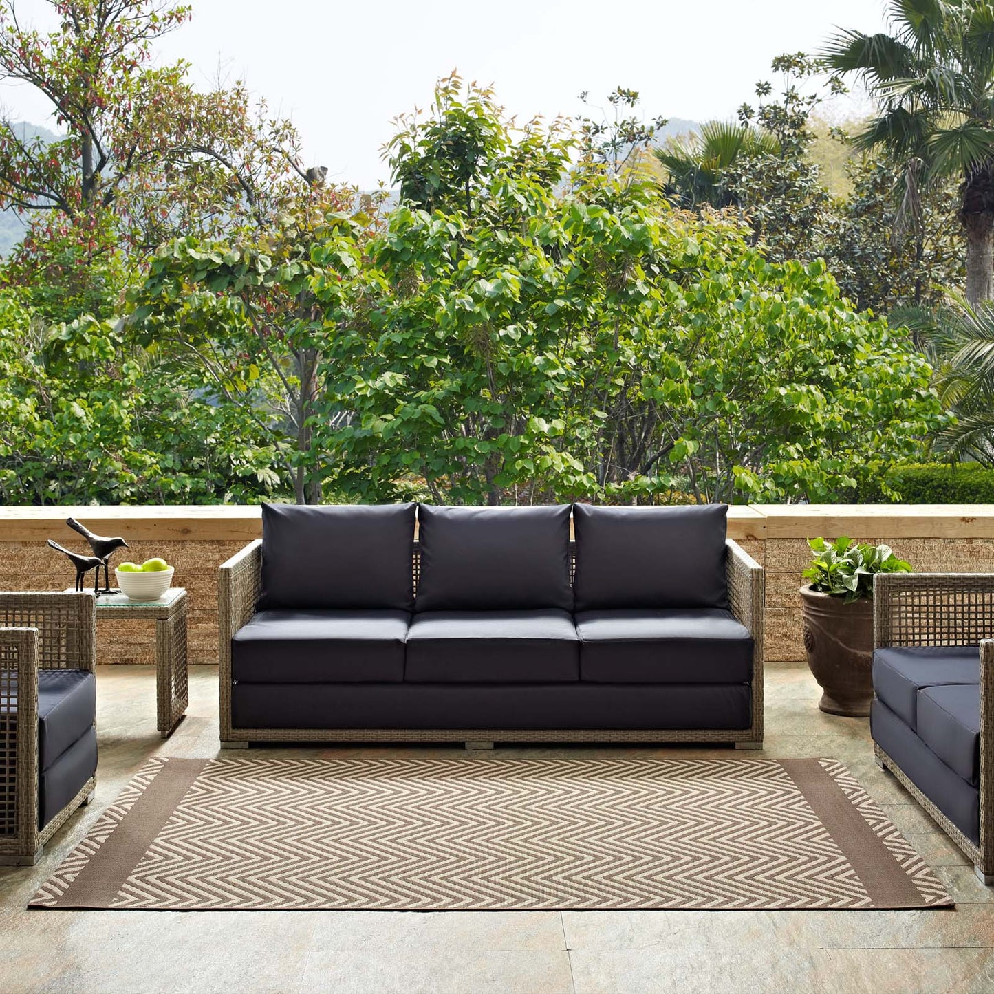 Optica Chevron With End Borders Indoor and Outdoor 8x10 Area Rug by Modway