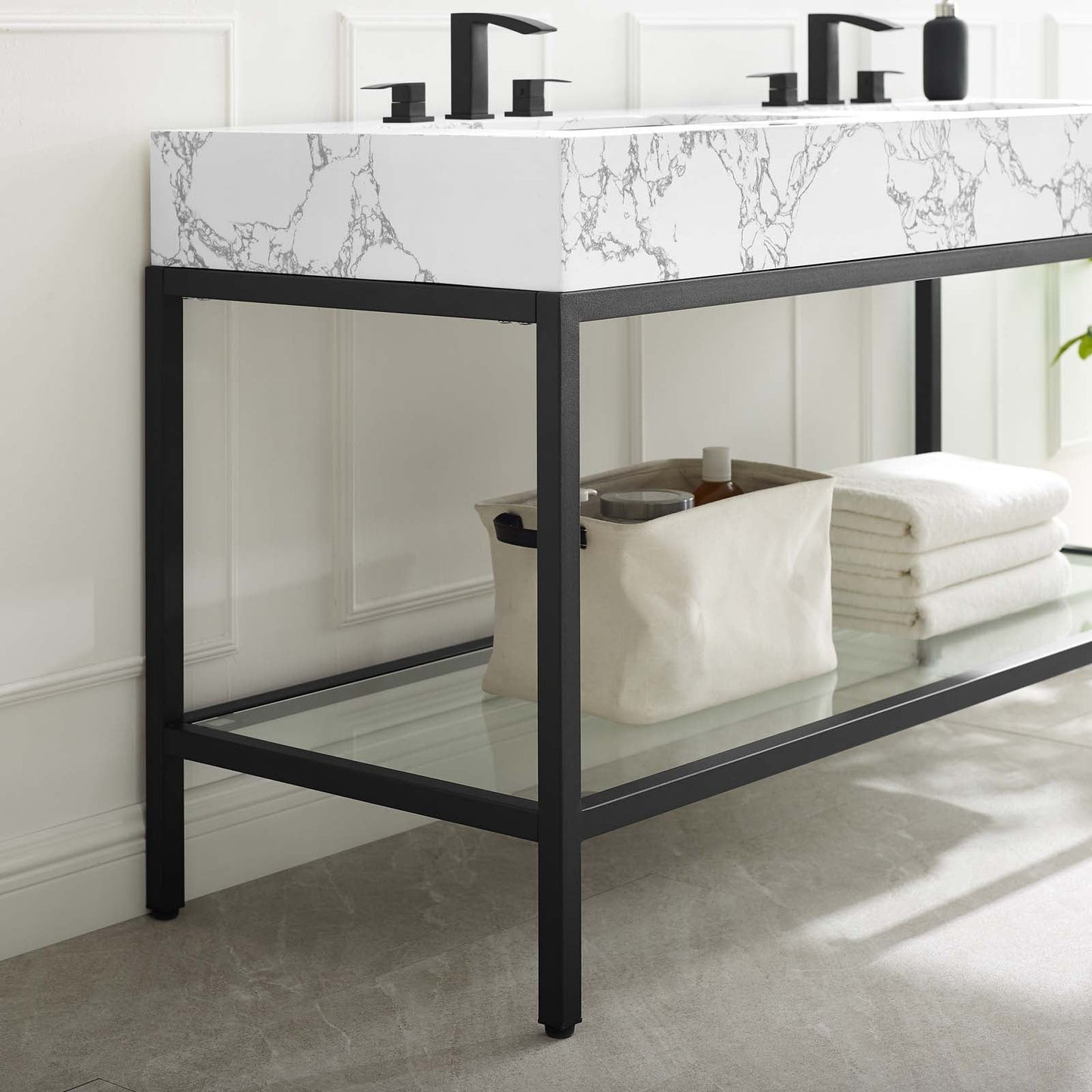 Kingsley 60" Black Stainless Steel Bathroom Vanity by Modway