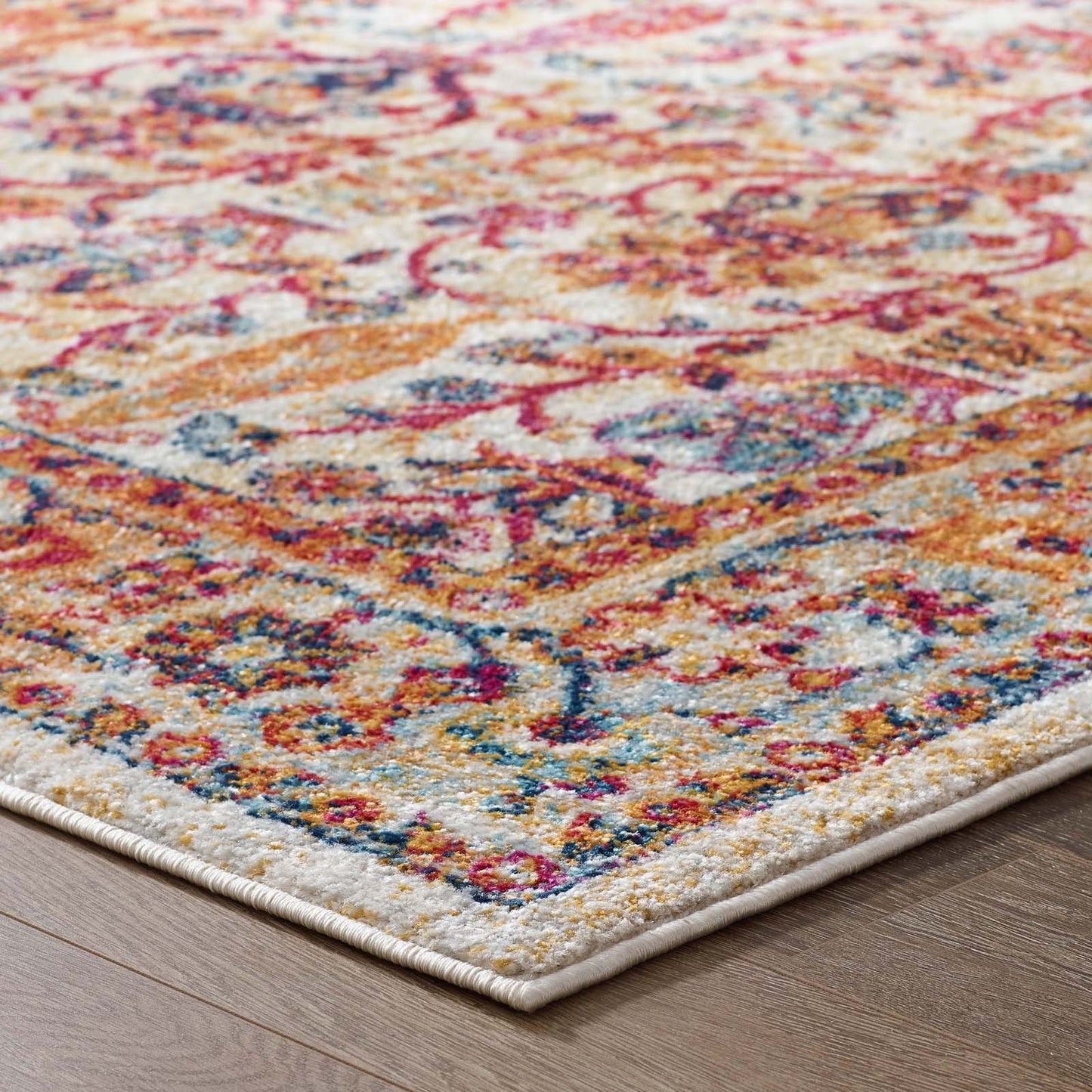 Entourage Jessa Distressed Vintage Floral Lattice 5x8 Area Rug by Modway