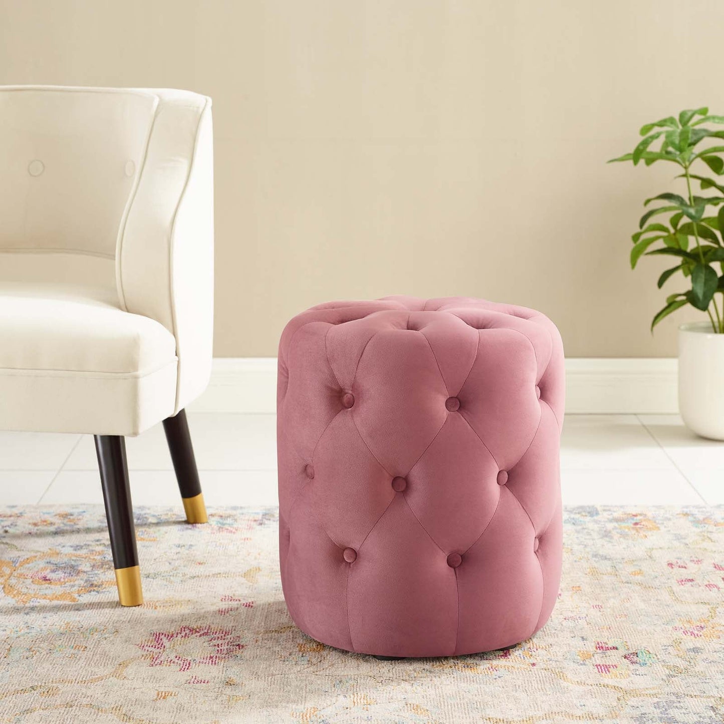 Amour Tufted Button Round Performance Velvet Ottoman by Modway
