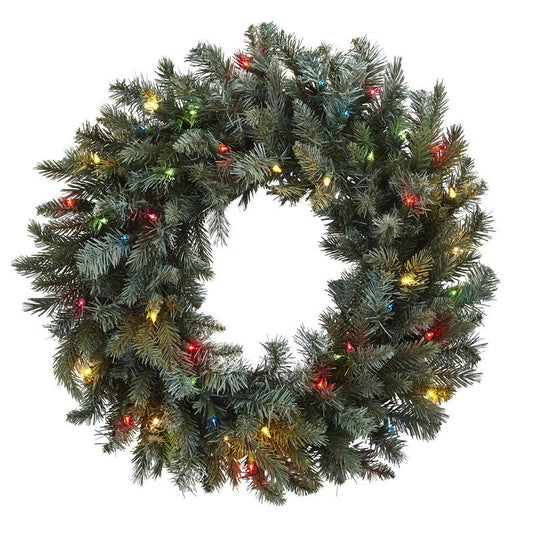 30"  Pine Wreath w/Colored Lights