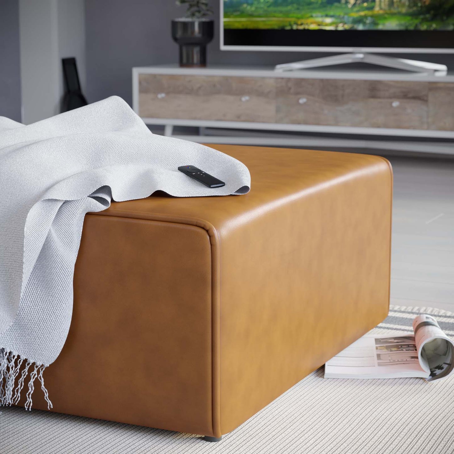 Mingle Vegan Leather Ottoman by Modway