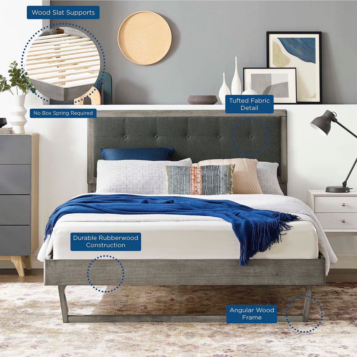 Willow Wood Queen Platform Bed With Angular Frame by Modway