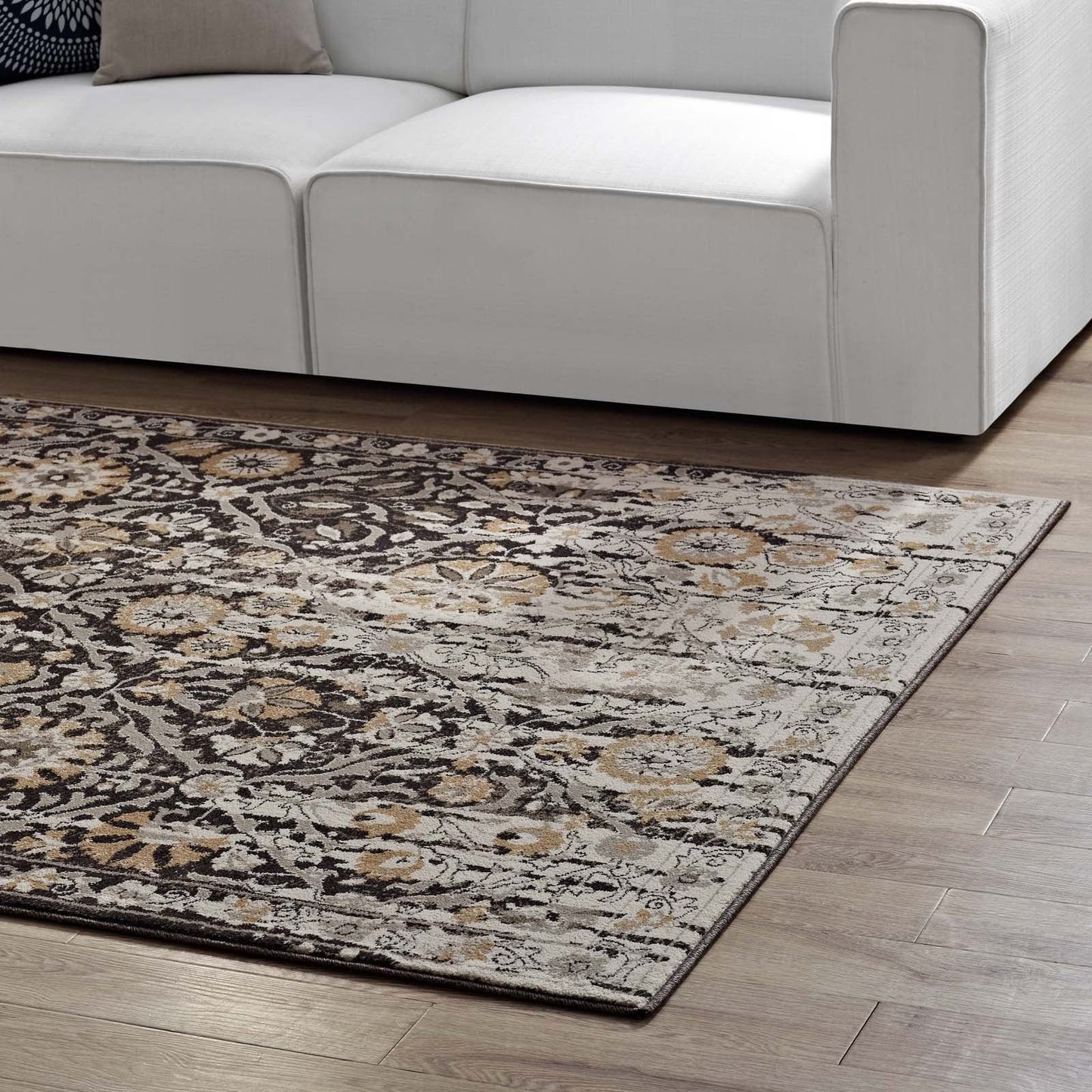 Ganesa Distressed Diamond Floral Lattice 8x10 Area Rug by Modway