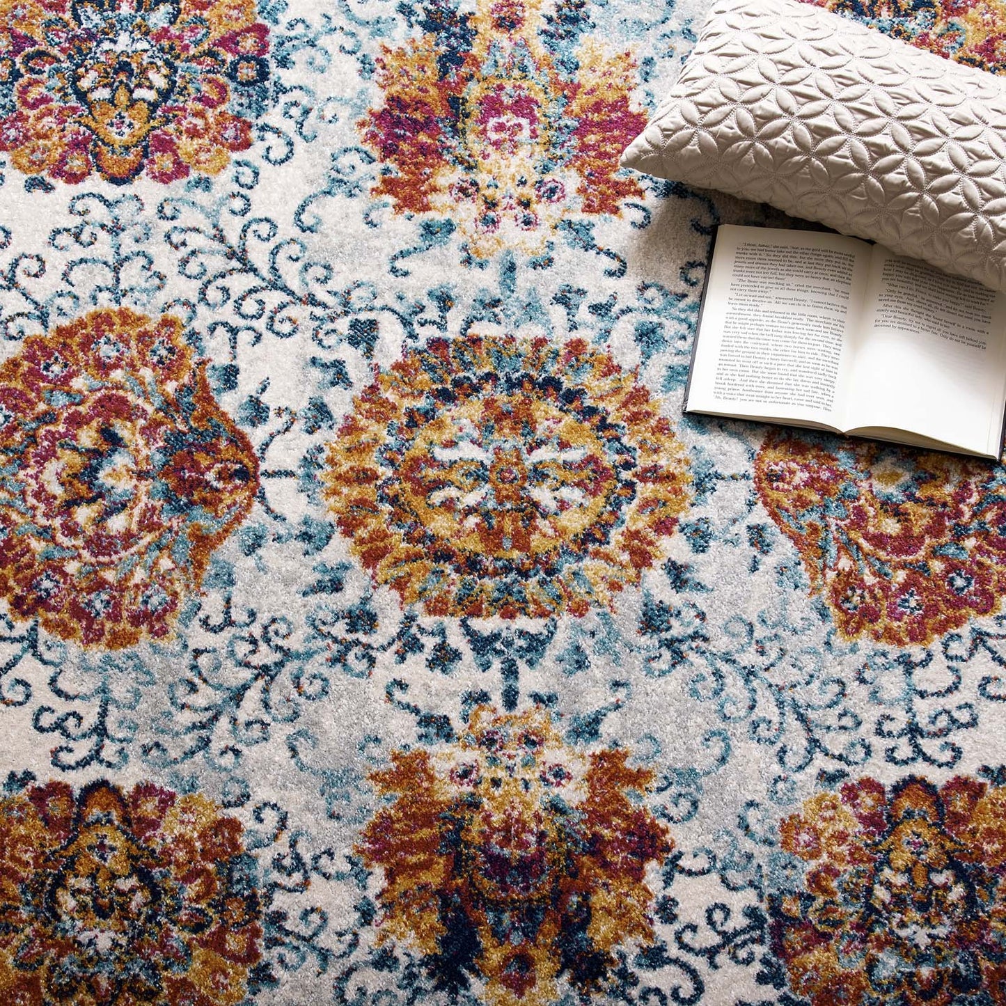 Entourage Kensie Distressed Floral Moroccan Trellis 8x10 Area Rug by Modway