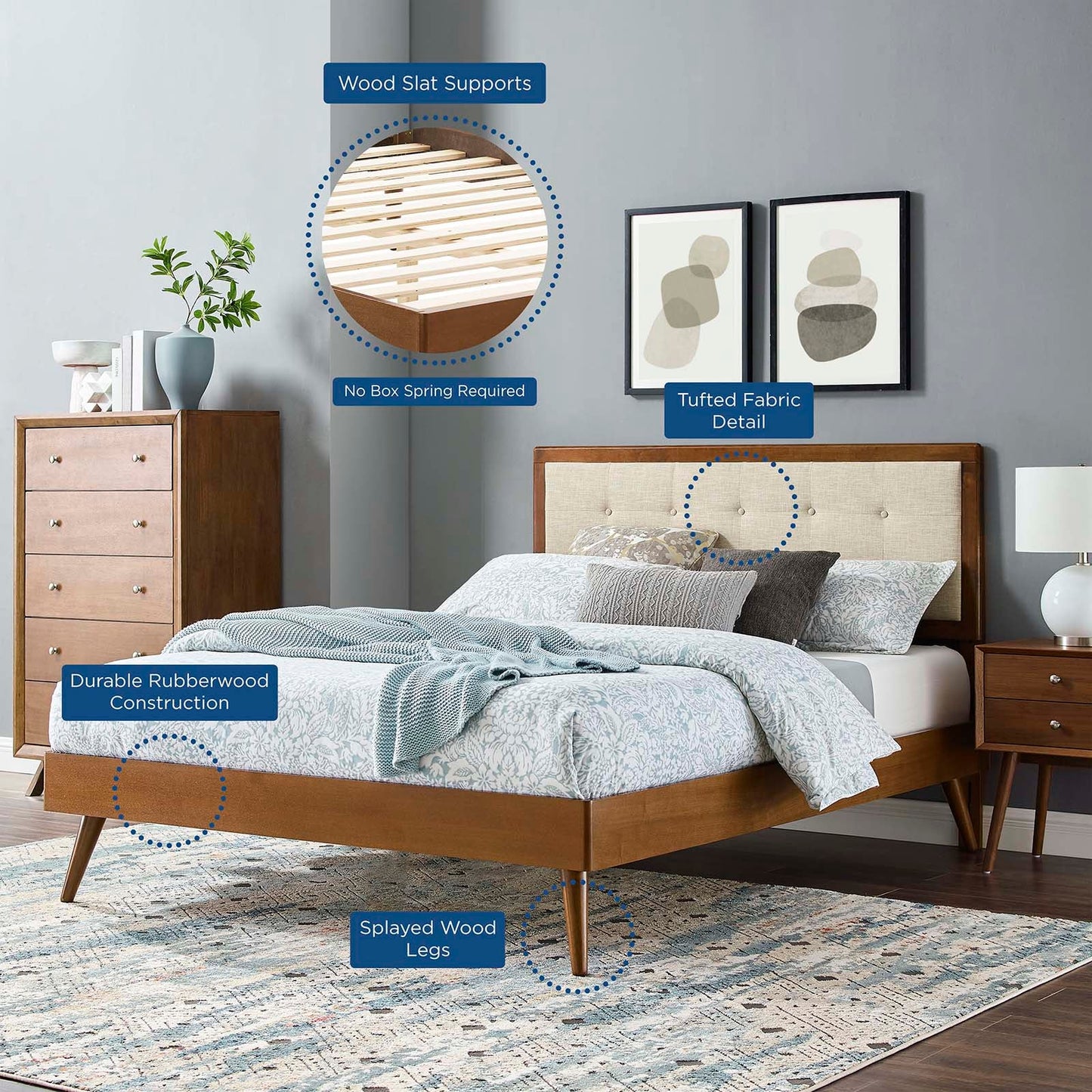 Willow Wood King Platform Bed With Splayed Legs by Modway