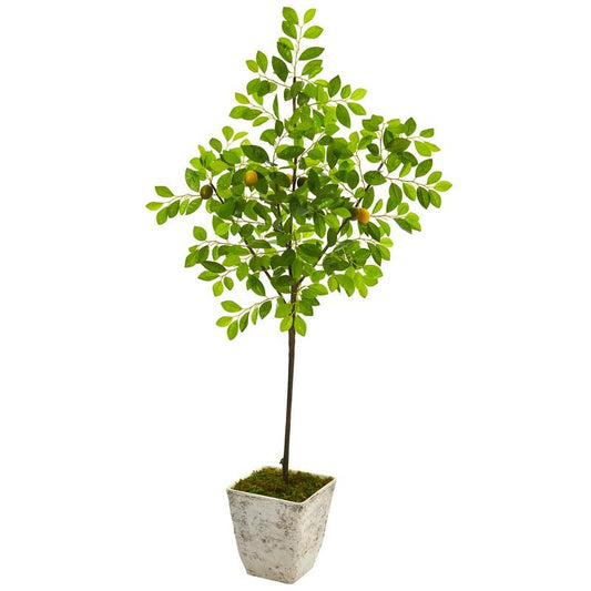 68" Lemon Artificial Tree In Country White Planter 9611 By Nearly Natural