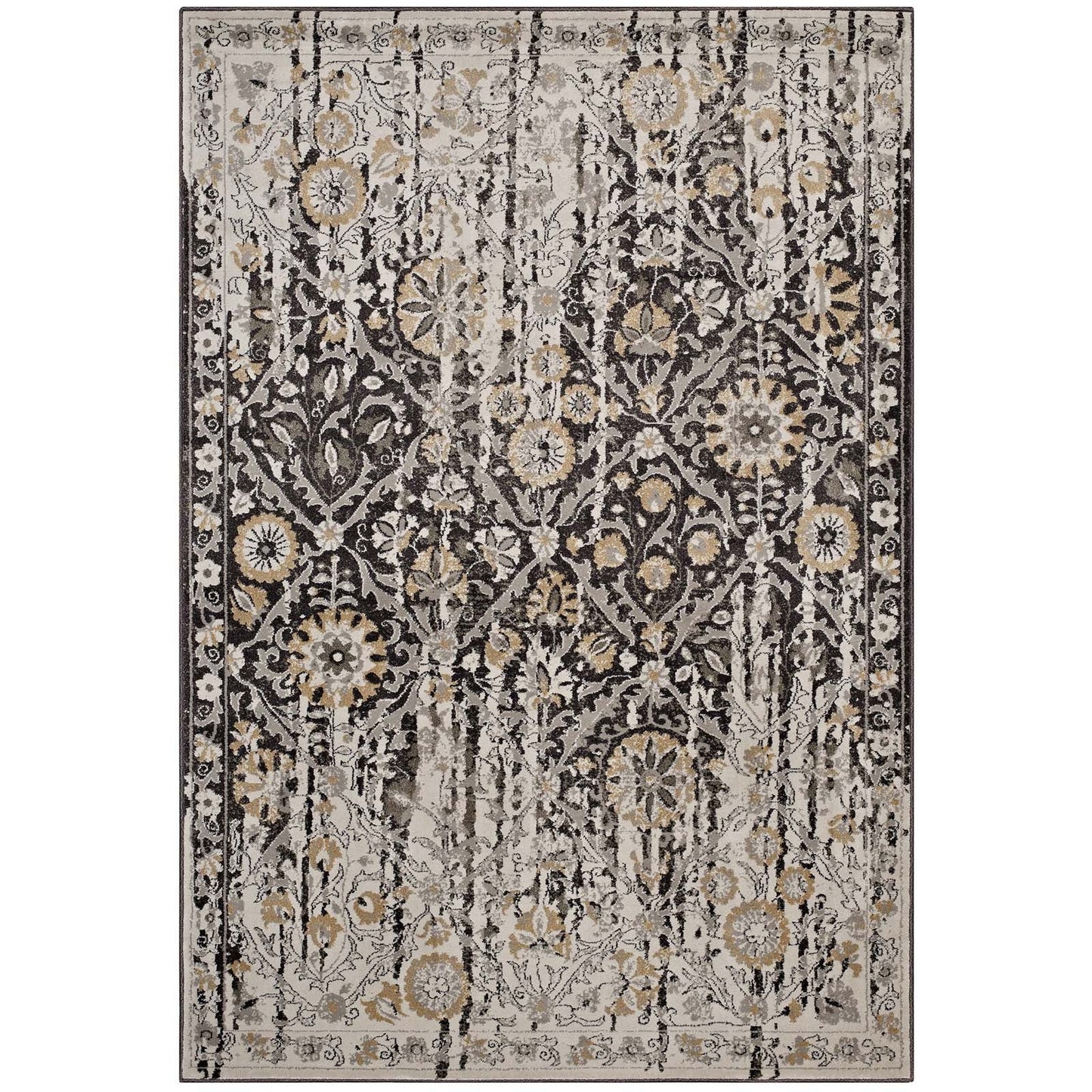Ganesa Distressed Diamond Floral Lattice 5x8 Area Rug by Modway