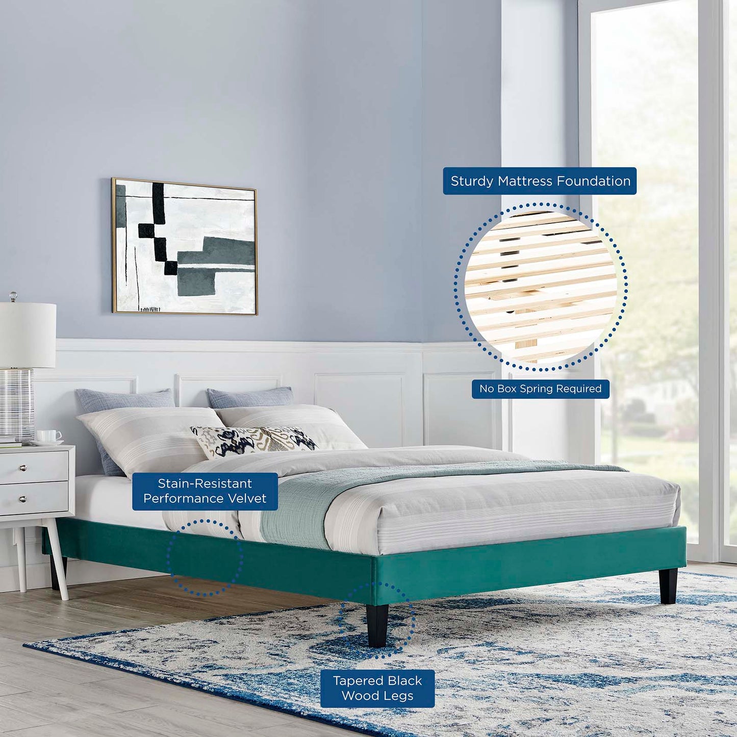 Reign Performance Velvet King Platform Bed Frame by Modway