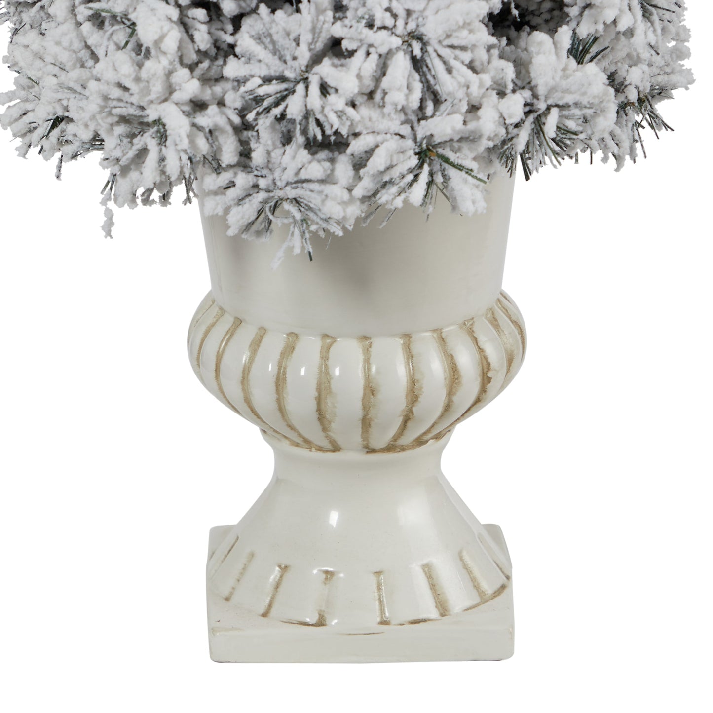 28' Flocked Artificial Christmas Tree with 30 Clear LED Lights in White Urn
