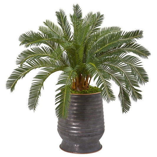31"  Cycas Artificial Plant in Ribbed Metal Planter