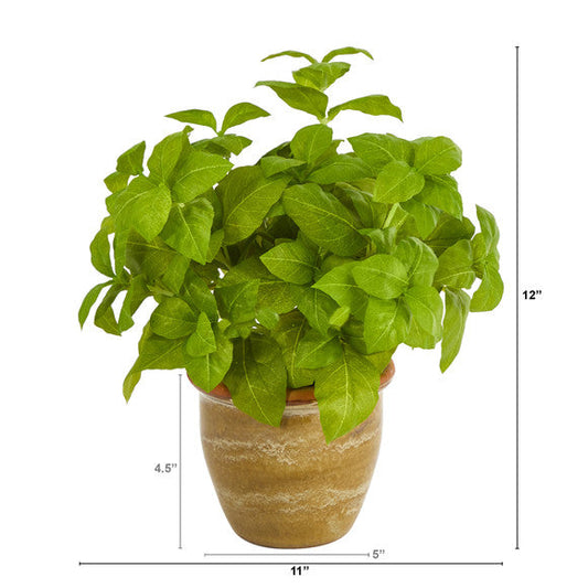 12" Basil Artificial Plant in Ceramic Planter